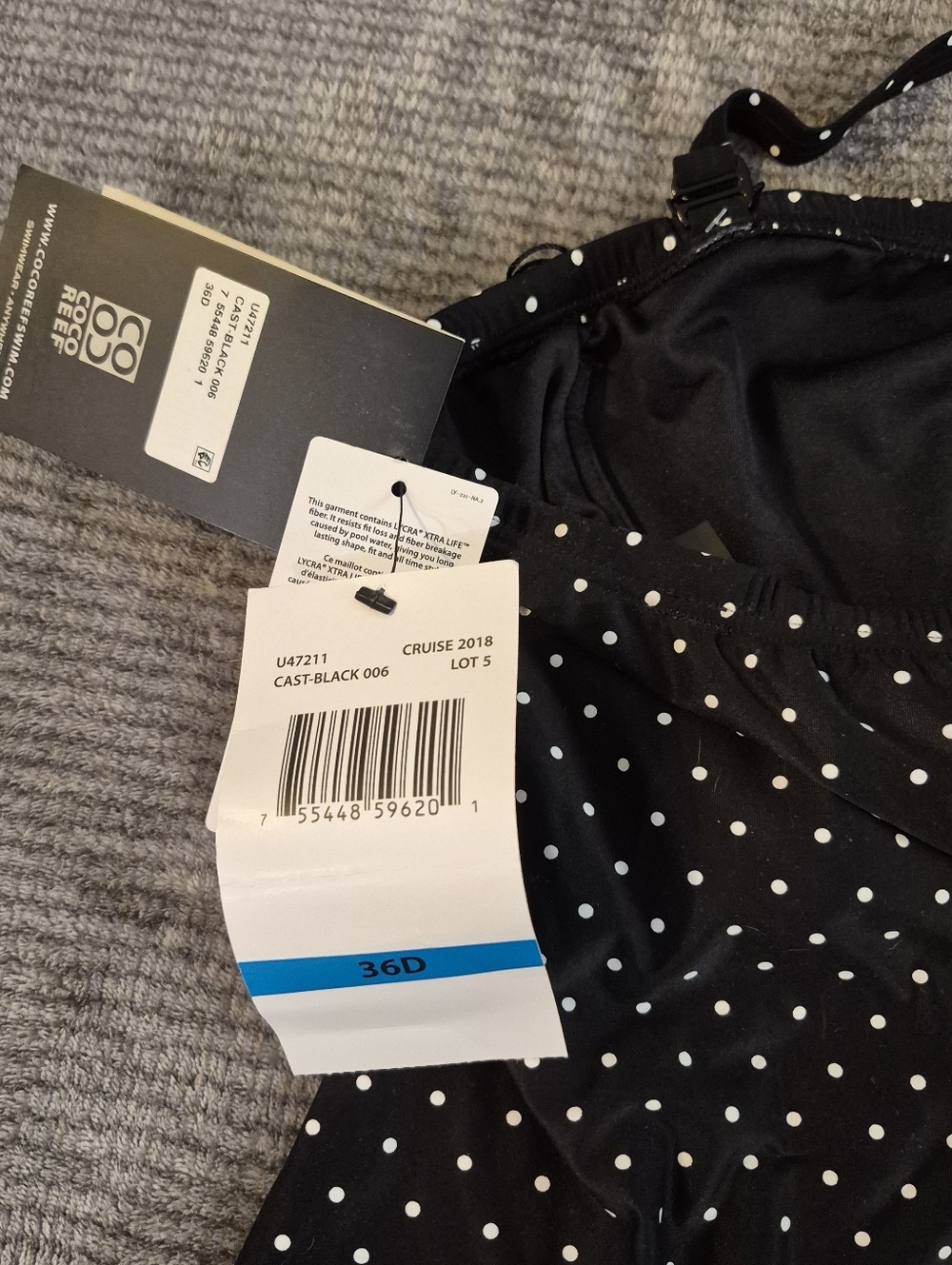 coco reef tankini top 36D Black Geometric Polkadot Underwire Removable Strap NWT - Picture 5 of 7